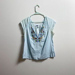 Blue floral embroidery top